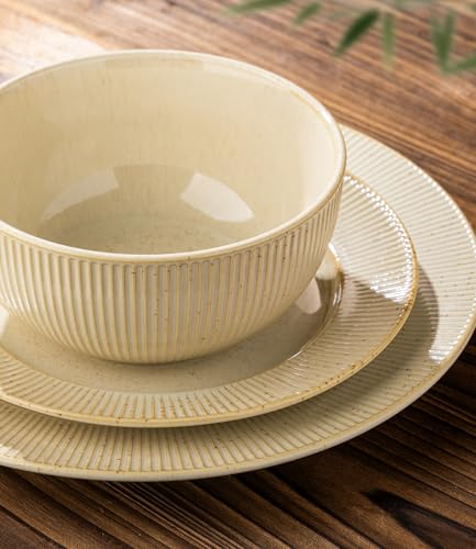 Image of TheTerra Ceramic Dinnerware Sets for 4, 12 Pieces Porcelain Lightweight Plates and Bowls Sets, Scratch Resistant Dish Set, Oven, Microwave & Dishwasher Safe, Cream Latte