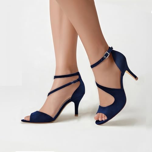 Image of ELEGANTPARK Sandals for Women Peep Toe High Heels Cross Strappy Wedding Evening Dress Shoes Buckle Stain
