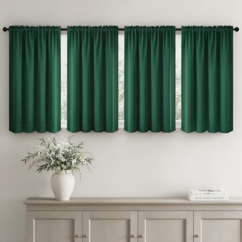 Image of MIULEE Set of 4 Hunter Green 45 Inch Short Blackout Kitchen Window Curtains | Bedroom Drapes, Light Blocking Privacy Curtains for Small Windows, Bathroom, RV /Motorhome, Laundry, Top&Bottom Rod Pocket