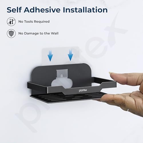 Image of Plantex Self Adhesive Soap Dish for Bathroom /Stainless Steel Soap Holder for Washbasin /Soap Stand Without Drill /Bathroom Accessories - Pack of 1 (Black)