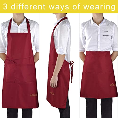 Viedouce 2 Packs Aprons Cooking Kitchen Waterproof,Adjustable Chef Apron With 2 Pockets For Home,Restaurant,Craft,Garden,Bbq,School,Coffee House,Apron For Men Women, Red #TOP6