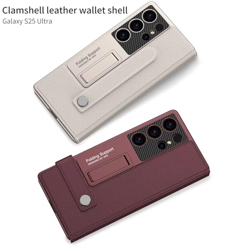 Image of Back Cover for Samsung Galaxy S25 Ultra with Maroon Leather Magnetic Flip