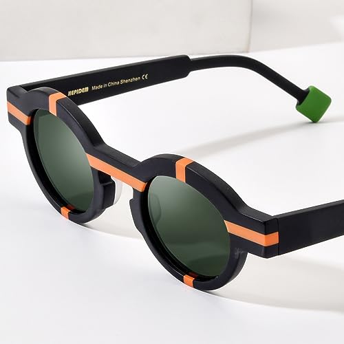 Image of HEPIDEM Matte Acetate Vintage Retro Round Polarized Sunglasses for Women UV400 UV Protection Sun Glasses