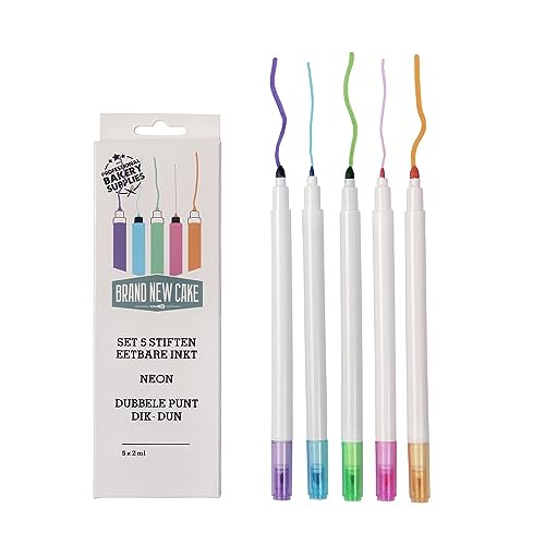BrandNewCake® Rotuladores NEÓN de Tinta Comestible - Set de 5 - Rotulador Alimenticio para Decoración de Tartas