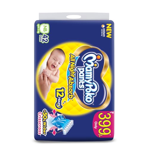 Image of MamyPoko Pants All Night Absorb Baby Diapers, New Born /X-Small (NB /XS), 42 Count, Upto 5kg