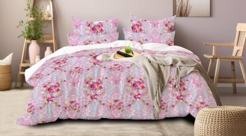 Image of Jashan 210 TC Glace Cotton Elegant Flower Design Double Bedsheet Set - Soft, Stylish & Skin-Friendly 90x90 inche Size Bed Sheet 17x27 inch Pillow Cover Pink 3Pc Bedding Set