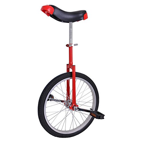 Find Bargain Strong Steel Fork Frame 20 Inches Diameter Wheel Red Unicycle w/Large Saddle Seat Alumi...