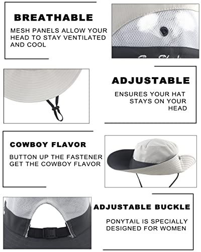 Womens Summer Sun Hat Outdoor Uv Protection Foldable Wide Brim Bucket Ponytail Hats Beach Safari Fishing Cap Beige #TOP3