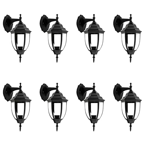Geopower Pack 8 Faroles de Pared Decorativo Exterior Aluminio Negro