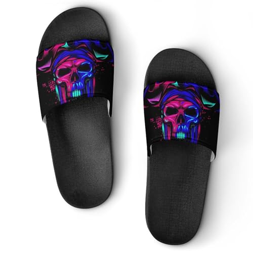 Claquettes femme crâne pirate noires sandales de bain antidérapantes pour la maison