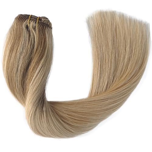 Image of SOSEXY Hair Extensions Real Human Hair Clip ins, 20 Inch Clip in Hair Extensions Real Human Hair Golden Brown Mix Golden Blonde Remy Hair Extension Clips 70g 5 Pcs for Women