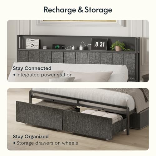 FLEXISPOT Queen Adjustable Bed with Storage Headboard, Charging Station, Head Incline, LED Lighting, Storage Drawers, Quiet Powerful DC Motor, and Easy Assembly - Thumbnail 7