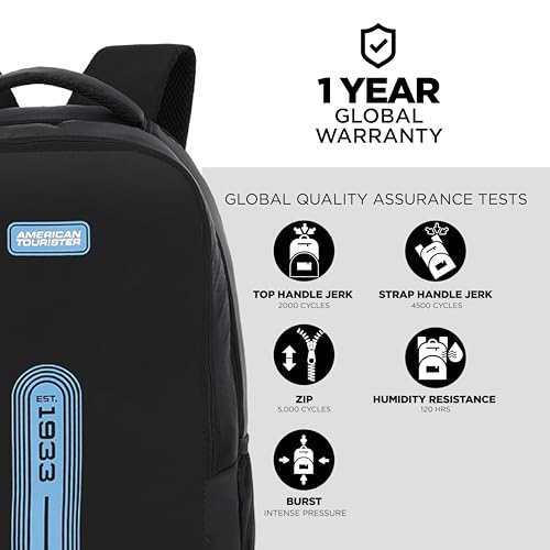 Image of American Tourister ACTON 02 Laptop Backpack, 33L with Spacious Interios and Multiple Compartments for Men and Women - Black