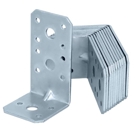 HELPMATE - 12 collegamenti angolari con nervatura 50x90x48 mm - Connettore per legno con zincatura galvanizzata e passivato blu - Squadretta perforata con protezione anticorrosione eccellente