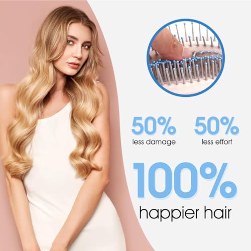 Image of COMBELLE Hair Brush for Women & Men - Detangling, Anti-Static, Scalp Massage Paddle Brush - Soft Bristle Plastic Hair Brush for All Hair Types - Straight, Curly, Frizzy & Wet Hair