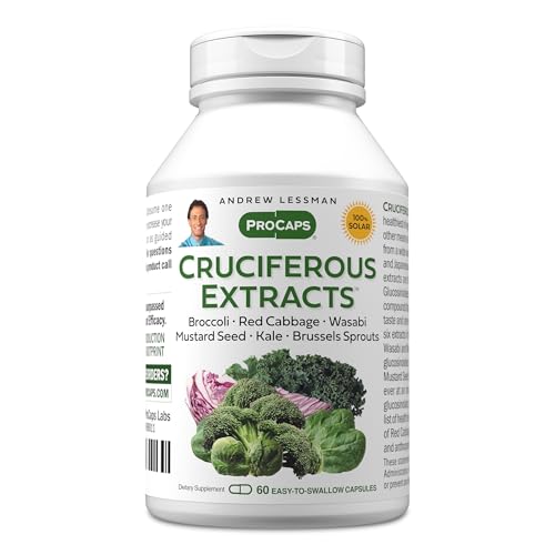 ANDREW LESSMAN Cruciferous Extracts 60 Capsules - High Levels of Glucosinolates and Sulforaphane from Broccoli Red Cabbage Mustard Seed Wasabi Brussels Sprouts and Kale Extracts No Additives