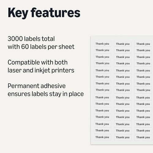 Image of Amazon Basics Printable Address Labels, White, 2 /3 inch x 1-3 /4 inch, 3000 Blank Mailing Labels