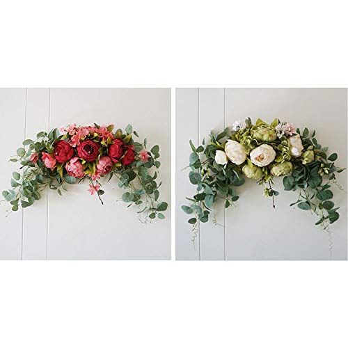 INFILM 30Inch Wedding Artificial Peony with Green Leaves Swag,Handmade Flowers Backdrop Table Runner Centerpiece Garland for Arch Front Door Wall Home Hanging Wreath Decor - Image 2