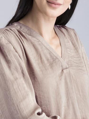 Image of FableStreet Women Formal & Casual Top | V-Neckline with Gathered Back Detail & Three-Quarter Sleeves | Premium Satin Fabric for Office Wear & Sophisticated Outings