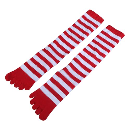 Image of Women Split Toe 5 Finger Calf Socks Rainbow Colorful Stripe Print Hosiery