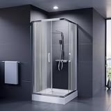DUSCHMEISTER Echtglas-Duschkabine 80-90 cm Wave Design, Wellenstruktur – Eckdusche Eckeinstieg Schiebetür, Gleittür ESG Sicherheitsglas mit Lotus-Effekt, 190 cm, ausschwenkbare Glastüren zur Reinigung