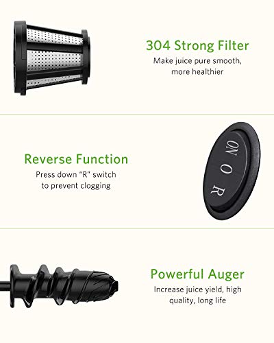 Juicer Machines, HOMEVER Slow Masticating Juicer for Fruits and Vegetables, Quiet Motor, Reverse Function, Easy to Clean Hight Nutrient Cold Press Juicer Machine with Juice Cup & Brush, BPA-Free