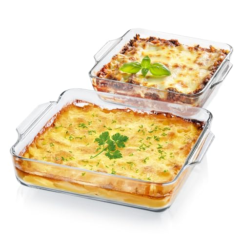 GOURMETmaxx Juego de 2 fuentes de cristal para freidora de aire caliente y horno, 800 ml y 1500 ml, forma rectangular, cuenco pequeño, para cocinar y servir
