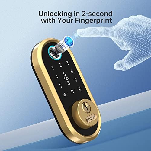 Smart Lock SMONET Bluetooth Keyless Entry Keypad Smart Deadbolt-Fingerprint Electronic Deadbolt Lock, Remote Ekeys Sharing, Easy to Install for Homes and Hotel Works with Alexa(Gateway Not Included) 4 41ZlC81PRjL. AC