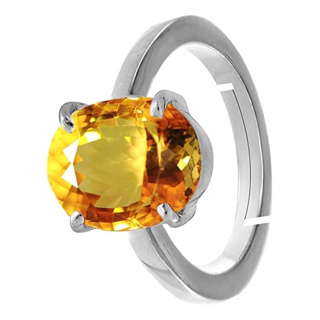 Image of ANUJ SALES 13.25 Ratti Citrine Ring Sunela Certified Natural Original Oval Cut Precious Gemstone Citrine Silver Plated Adjustable Ring Size 16-46, For Unisex-Adult - Free Size