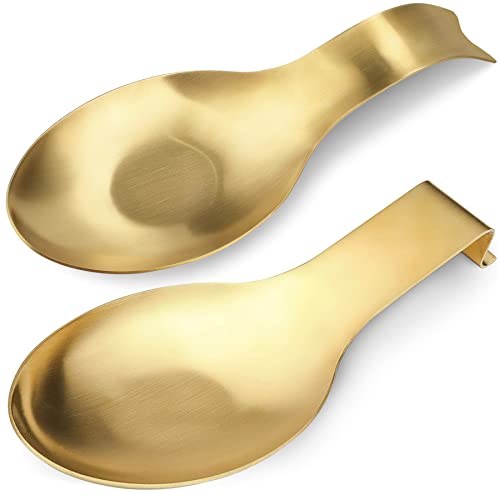 Image of VanlonPro Stainless Steel Spoon Rest, Spatula Ladle Holder, Stainless Steel Utensil Spoon Rest Holder, Brushed Finish, Dishwasher Safe 9.8 x 3.7 Inch (Gold + Gold Fish Tail)