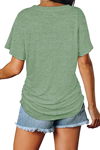 Image of WIHOLL Womens Summer T-Shirts Short Sleeve V Neck Dolman Tops with Side Shirring Loose Fit Shirts Spring Fashion