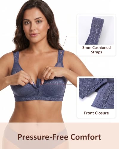 Image of Lemorosy Women's Plus Size Front Closure Posture Back Unlined Wireless Bra
