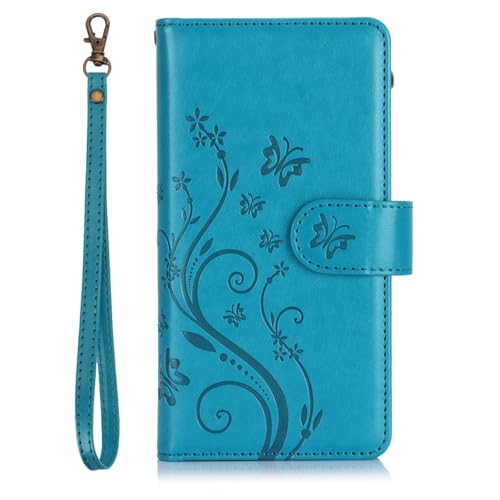 Étui portefeuille iPhone 12 Pro bleu anti-chute avec fermeture éclair zippée
