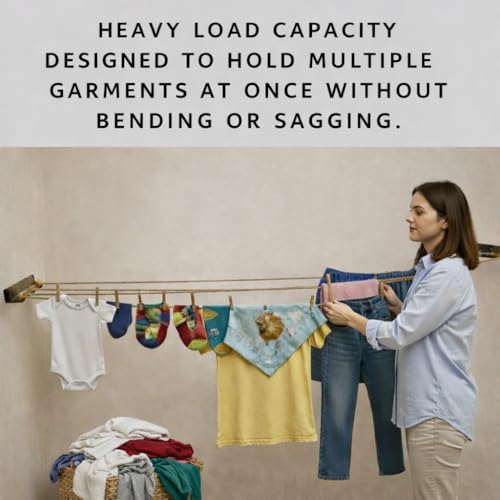 Image of Cloth Drying Wall Mount Stand | with 5 Rows for Balconies, Terrace I Indoor & Outdoor Use I Space Saving I Metal Black I (Cloth Drying Bracket)