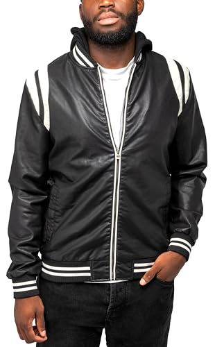 Image of X-Ray Men's Slim Fit Faux-Leather Moto Jacket with Removable Hood