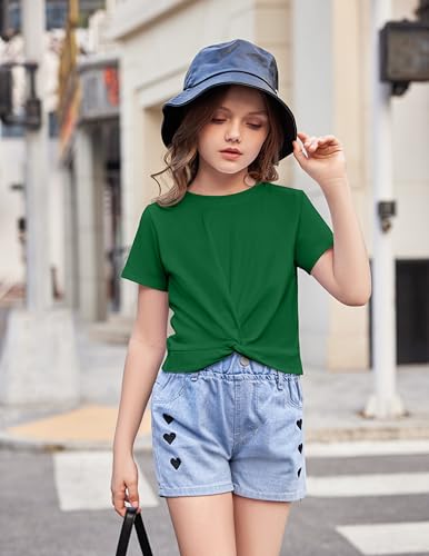 Image of Arshiner Girls Casual Tie Dye Short-Sleeve T-Shirt Cute Print Summer Blouse for Girls Twist Front Tunic Tee Tops