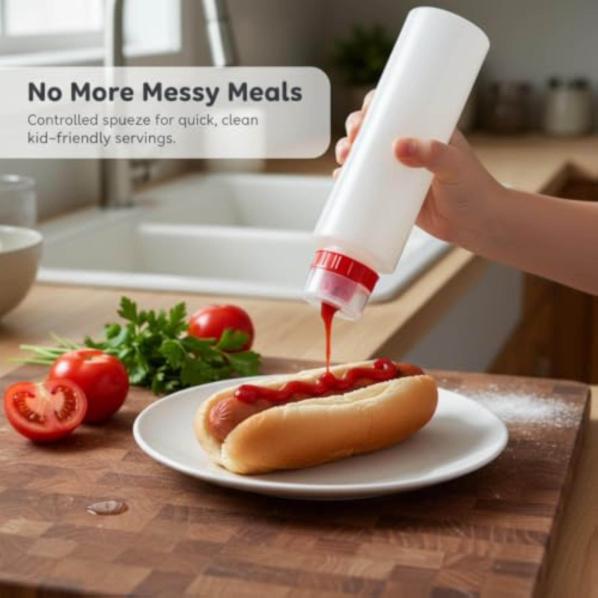 PE Three-Hole Squeeze Bottle for Sauces, Dressings, Red 380ml