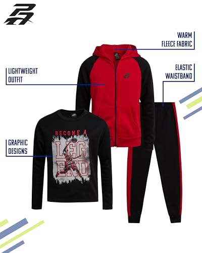 Pro Athlete Boys Tracksuit Set - 3 Piece Long Sleeve Tee Fleece Zip Up Hoodie Sweatshirt and Sweatpants for Boys (Size: 8-16)2