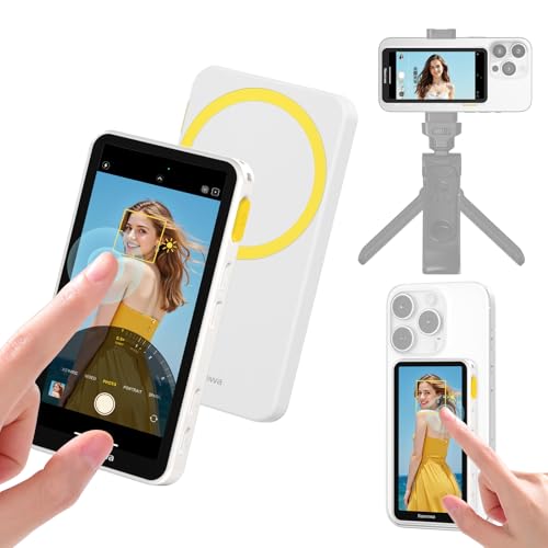 Newmowa Magnetic Vlog Selfie Monitor Screen for iPhone Touchscreen and Zoom Adjustment Wireless Rear Camera Monitor for Vlog TikTok Support 4K 30fps Wireless Recording for iPhone 15/16/17(White)