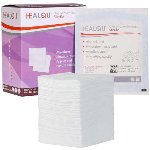 HEALQU 4x4 Gauze Pads Sterile - 50 Non-Stick Gauze Pads - (25 Packs of 2 Pads), Non Woven Gauze Sponges - Super Absorbent Medical Gauze Sponges for Wounds Bulk, First Aid Kits, Medical Facilities