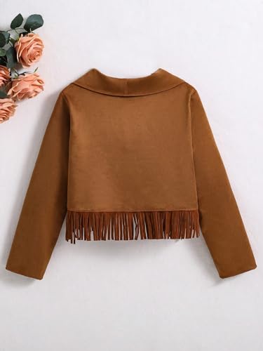 SweatyRocks Girl's Long Sleeve Collar Open Front Coat Asymmetrical Fringe Hem Jacket Tops2