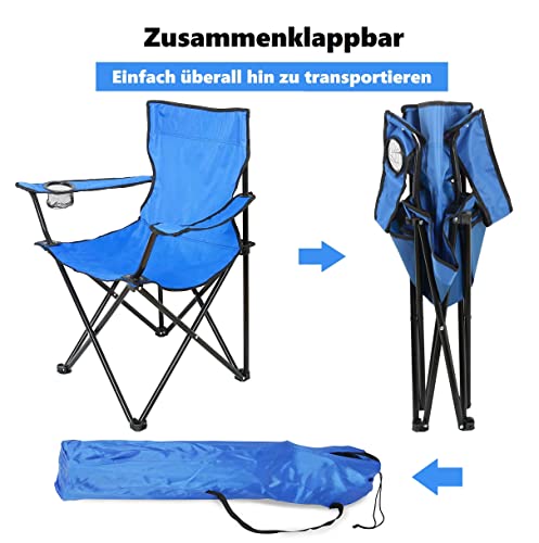 Foto von ZHENNBY Campingstuhl Faltbar Camping Klappstuhl Strandstuhl Angelstuhl Faltstuhl bis 150kg mit Armlehne und Getränkehalter Ultraleicht Folding Chair für Outdoor Balkon Terrasse Wohnzimmer Büro