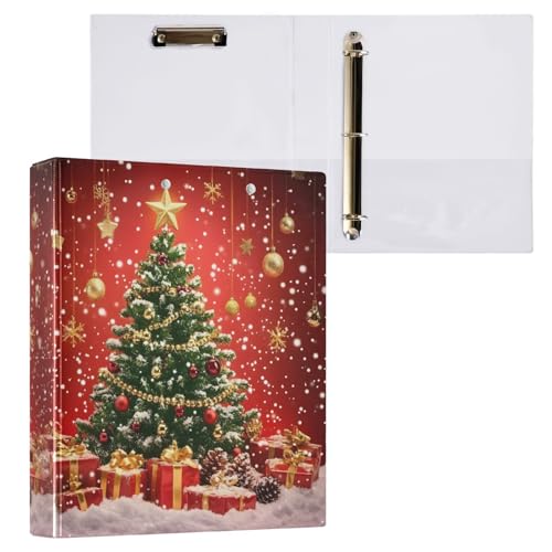 Image of Christmas Tree Gift Box 3 Ring Binder with 2 Interior Pockets 1.5 inch Binders 3 Ring Heavy Duty Fit 8.5 inch x 11 inch Letter Size for Office School, 2 Pack