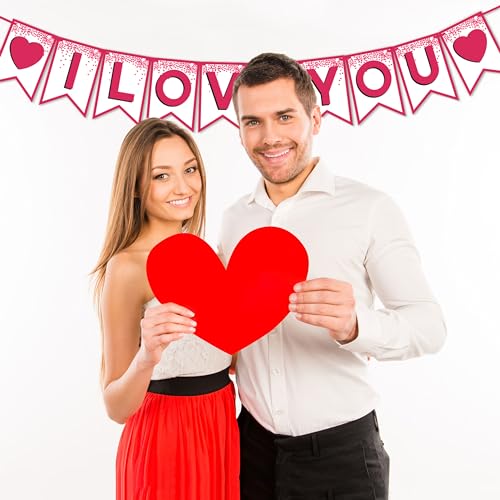 Image of Wobbox White & Pink Text inchI Love You inch Bunting Banner for Anniversary, Pre-Wedding & Wedding, Love Banner for Decoration