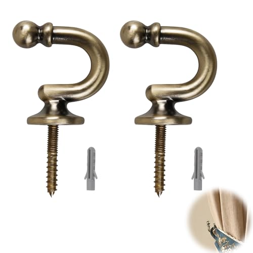 BosuLai 2 Piezas Sujeta Cortinas De Metal, Alzapaños para Cortinas, Cortina Gancho en Forma de U, Gancho para Muro Cortina Vintage, Soporte de Pared para Ropa, Abrigo, Sombrero, Toallero (Bronce)