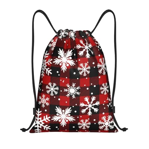 YSBYEIU Cute Christmas Red Plaid Bags Women Men Snowflakes Drawstring Backpack for Gym Beach Sports Xmas Holiday Party Bags