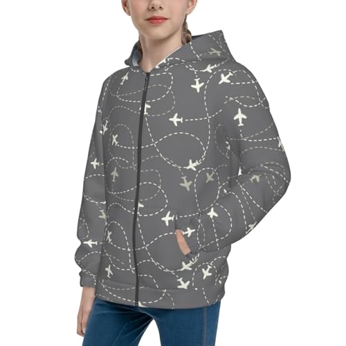 Airplane Routes Around The World Kids Pullover Hoodies Boys Zip Up Sweatshirts Girls Athletic Clothes with Pocket