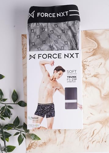 Image of Force NXT Men's Micro Modal Elastane Stretch Fabric Printed Trunk | Ultra Soft and Durable Waistband for Daily Uses | Label Free Outer Elastic Underwear for Men