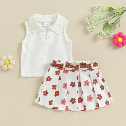 Image of BeQeuewll Kids Girls Back to School Outfit Apple Dress Lapel Tank Vest+Pleated Skirt 2Pcs Pre K First Day of School Outfit