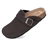 FITORY Womens Clogs Slip-on Potato Shoes Leather Mules with Suede Cork Footbed Mocha Size 6.5